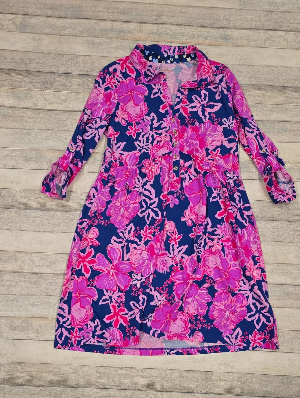 Lilly Pulitzer Saralyn Popover Shirt Dress Starlight Navy Once & Floral NEW